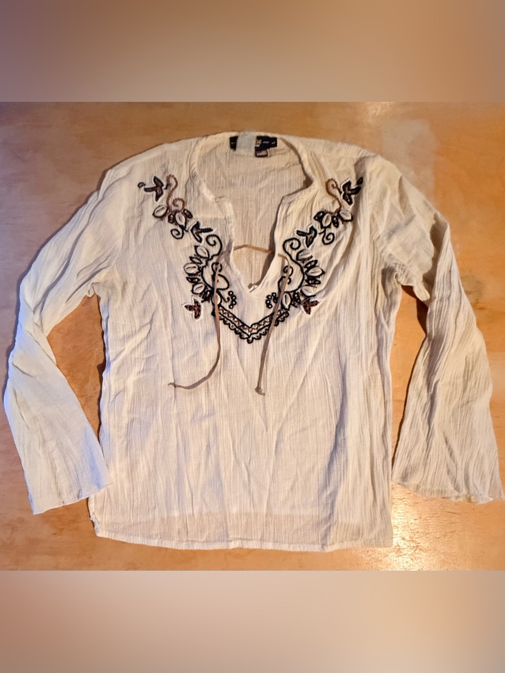 Y2K Vintage Boho Embroidered White Women's Peasant Top
